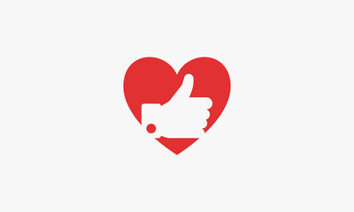 thumbs up in the heart graphic logo design concept.