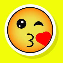 Cute gradient social media face blowing a kiss emoji on yellow background. Royalty-free.