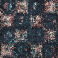 Seamless blue pink cream and navy surface pattern. High quality illustration. Overlaid and multiplied distressed and grungy worn abstract design for print. Detailed artistic repeat tile swatch.