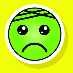 Cute gradient social media face with head bandage emoji on yellow background. Royalty-free.