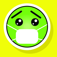 Cute gradient social media face with medical mask emoji on yellow background. Royalty-free.