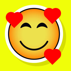 Cute gradient social media smiling face with hearts emoji on yellow background. Royalty-free.