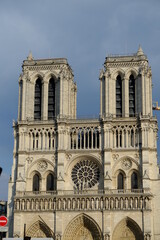Fototapeta na wymiar A close up on Notre Dame de Paris during its reconstruction. The 14th April 2021, Paris center France.