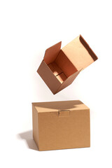 Two cardboard boxes isolated on white background
