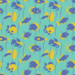 Naklejka na ściany i meble Fish seamless pattern. Abstract fish on a blue background.
