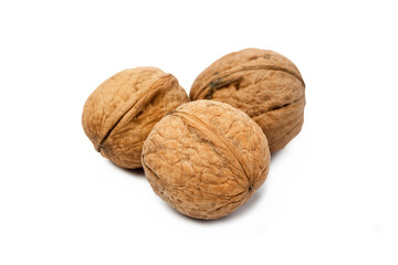 walnut in a group of three isolated on a white background close-up macro. Healthy food. Having a snack