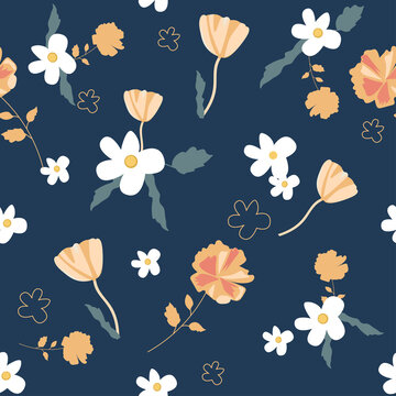 Seamless floral pattern. Trendy design for wallpaper, textile design, packing, fabric. Modern vibrant abstract flowers and leaves. © Christina