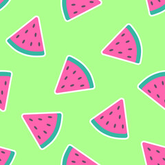 Seamless pattern with watermelon slices. Hand drawn vector background. Design elements for prints, paper, textile, fabric, children background