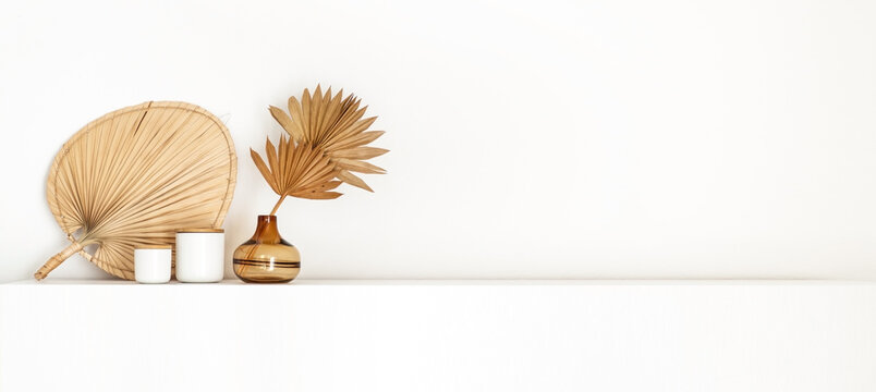 Boho Style Interior Standing On A White Shelf