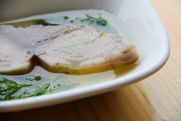 smoked mackerel on the table, appetizer
