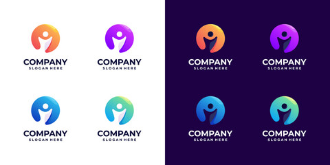 set of colorful people gradient Logo Design idea