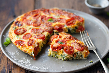 Courgette and roasted tomatoes frittata