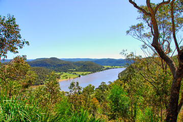 Fototapeta na wymiar A view of the Hawkesbury river from Hawkins Lookout near Wisemans Ferry in New South Wales, Australia