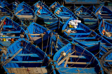 wooden traditional fishing boats in Essaouira, Morocco