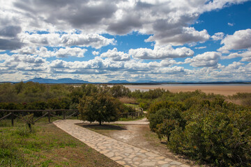 Fototapeta na wymiar Panoramic view of the lagoon “Fuente De Piedra”. Picture taken 20.03.2021.