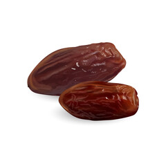 Two dried dates on a white background.