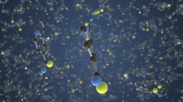 Molecule of Ethionamide. Molecular model, science related looping 3d animation