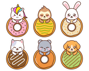 cute animals with various doughnut