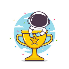 cute astronaut character inside trophy