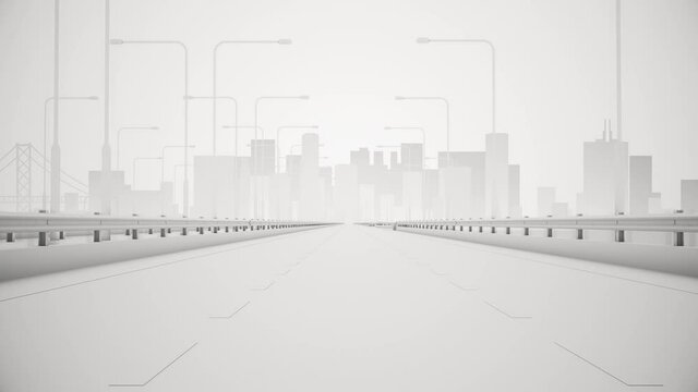 Modern Abstract 3D Rendered Stylized Road Into City Background Loop