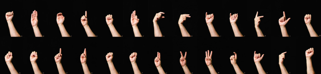 International sign language alphabet with subtitles