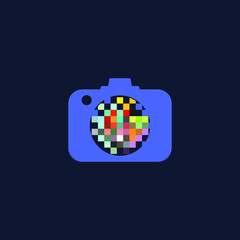 Pixel camera blue logo designs