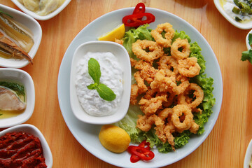 pan-fried calamari, appetizer on the table