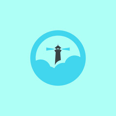 lighthouse sea with blue cloud logo