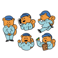 作業着のリス(電話する/チェックする/走る/笑顔/全身)