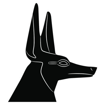 recommend clip art: Head of ancient Egyptian jackal or canine headed god Anubis. Black and white silhouette.