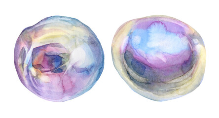 Set watercolor nacreous bead pearl isolated on white background. Creative jewelry object for wedding, celebration, card, shop, sticker, wallpaper, wrapping, textile