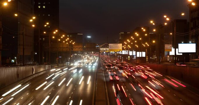 Busy road traffic at Moscow third transportation highway ring (TTK)