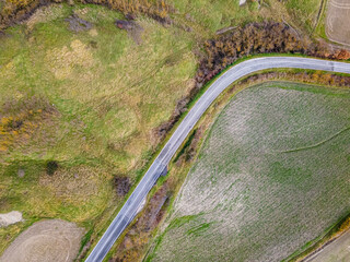 View of a road from above. Drone view, aerial shot.