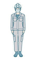 ヘルメットをかぶった作業服男性のベクターイラストレーション