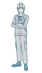 ヘルメットをかぶった作業服男性のベクターイラストレーション