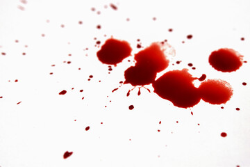 Close-up view, Texture of drop blood spread on white background.