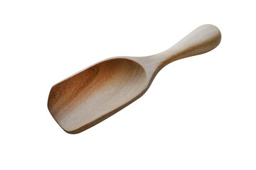Wooden spoon for measuring tea or coffee powder on white background.