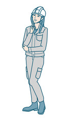 ヘルメットをかぶった作業服女性のベクターイラストレーション