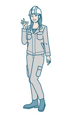 ヘルメットをかぶった作業服女性のベクターイラストレーション