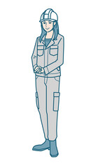 ヘルメットをかぶった作業服女性のベクターイラストレーション