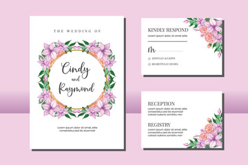 Wedding invitation frame set, floral watercolor hand drawn Peony and Zinnia Flower design Invitation Card Template