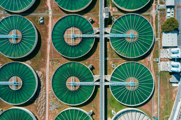 Drinking Water Treatment aerial top view of Microbiology of drinking water production and distribution