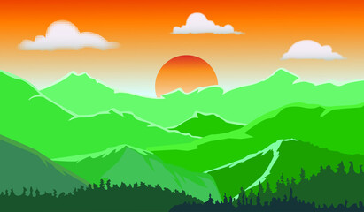 Landscape Valley in twilight background , vector illustration background