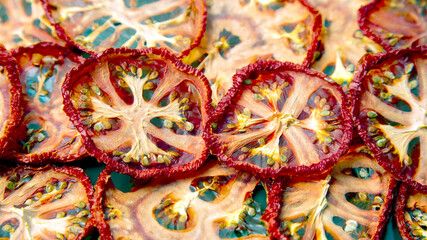 dried tomato slices on a plate. Vitamin vegetable food
