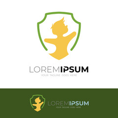 Kids logo and shield design, flat style logo template