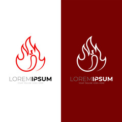 Flame logo and chili design with line style, simple style