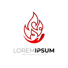 Abstract hand fire logo with line design illustration, line style