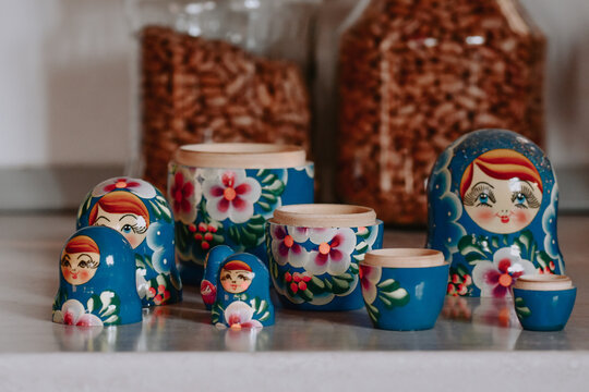 Closeup Shot Of Russian Nesting Dolls On A Table