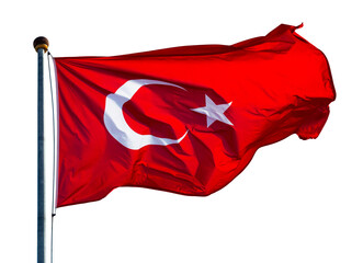 Turkey national flag waving on the wind. Isolated over white background