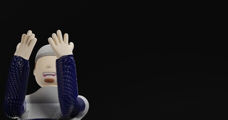 3D illustration of a muslim is praying while raising his hand front side dark background spotlight